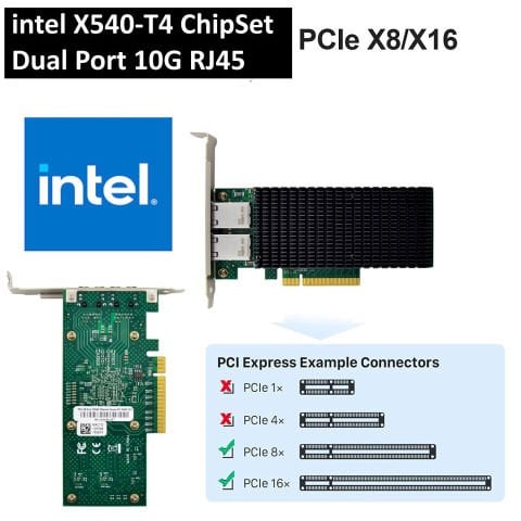 Ethernet Kart 10GbE RJ45 intel X540-T2 Dual Port | StorNET