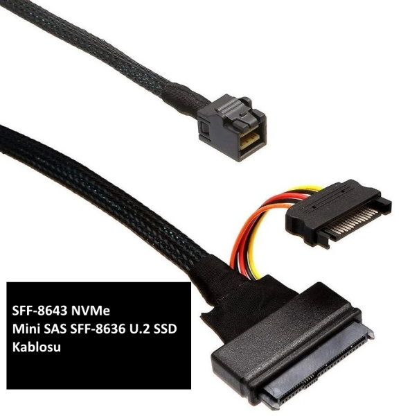 U.2 NVMe PCIe SSD Kablo | SFF-8639 → Mini-SAS HD SFF-8643 | Uzunluk:80cm