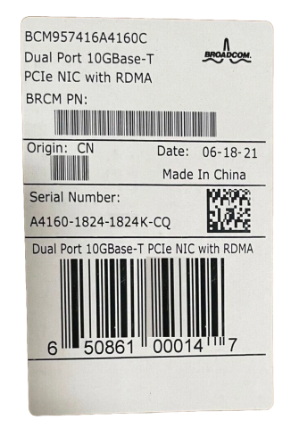 Ethernet Kartı 10G Dual Port RJ45 Broadcom BCM57416 RDMA