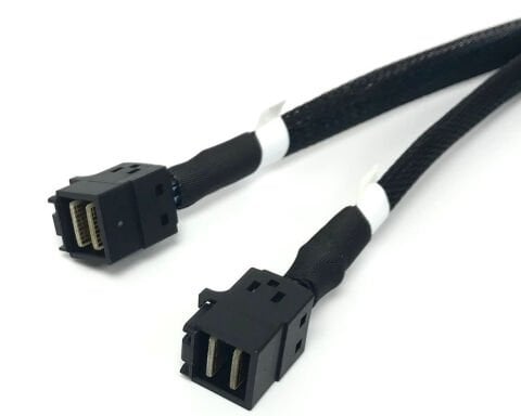 SlimSAS 8i SFF-8654 → 2× Mini-SAS SFF-8643 Tri-Mode Kablo | 80 cm