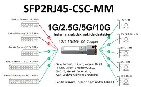 10G/5G/2.5G/1G RJ45 Cat6A 30 Metre RJ45 to SFP Adaptör