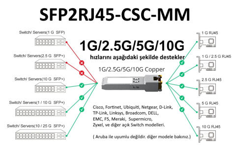 10G/5G/2.5G/1G RJ45 Cat6A 30 Metre RJ45 to SFP Adaptör