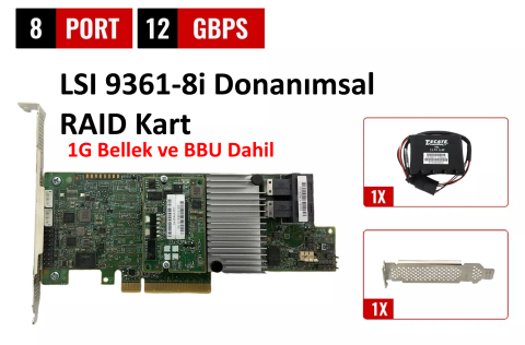Broadcom 9361-8i 12Gbps SATA SAS RAID + BBU 1G Bellek