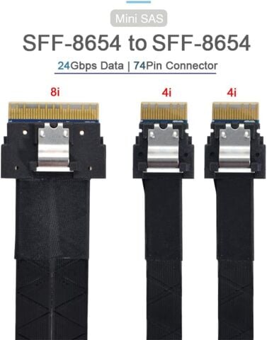 Ultraport Slimline SAS 4.0 SFF-8654 8i 74pin Dual SFF-8654 4i 38Pin Kablo 40cm
