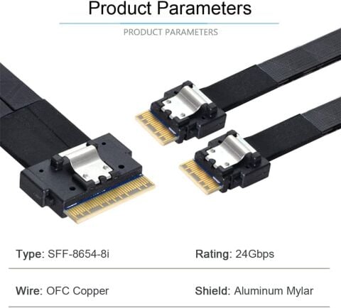 Ultraport Slimline SAS 4.0 SFF-8654 8i 74pin Dual SFF-8654 4i 38Pin Kablo 40cm