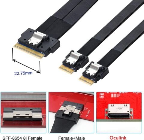 Ultraport Slimline SAS 4.0 SFF-8654 8i 74pin Dual SFF-8654 4i 38Pin Kablo 40cm