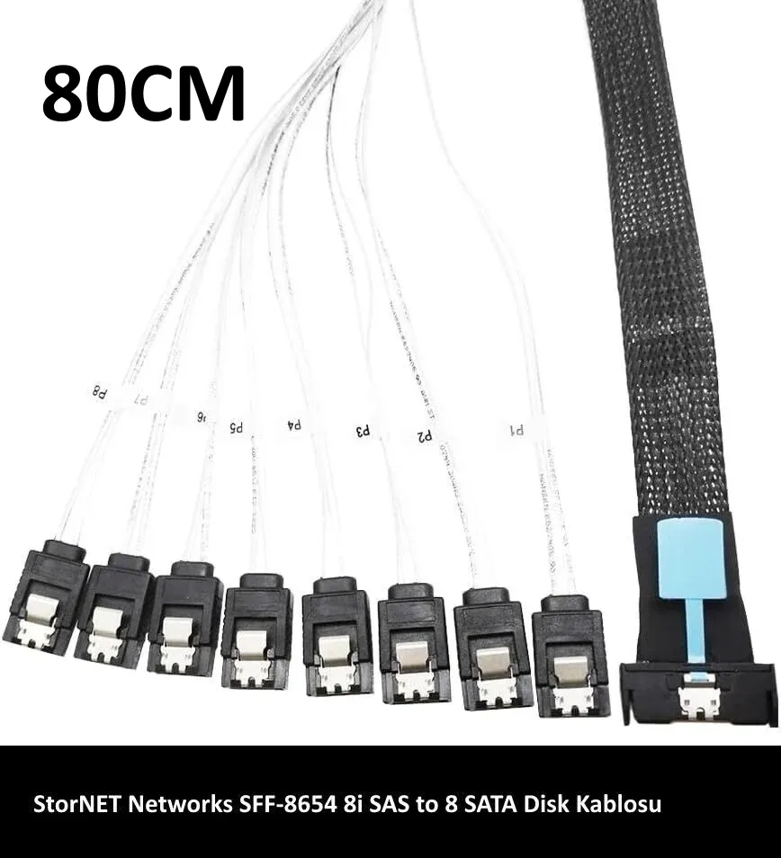 SAS SFF-8654 8I - 8X SATA 7P Kablo 80Cm